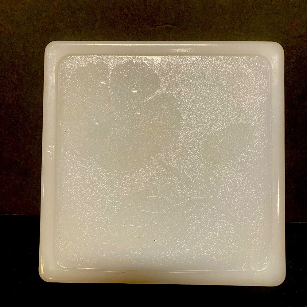 Etched Milk Glass Floral Glass Trivet Embossed